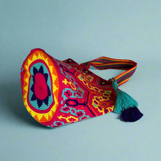 Wayuu Tote fuscia yellow blue journey