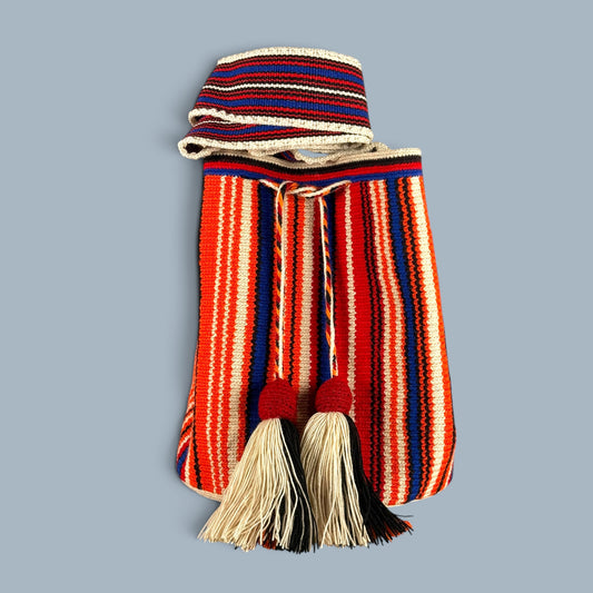 Mochila · Natural Red Orange Blue stripes
