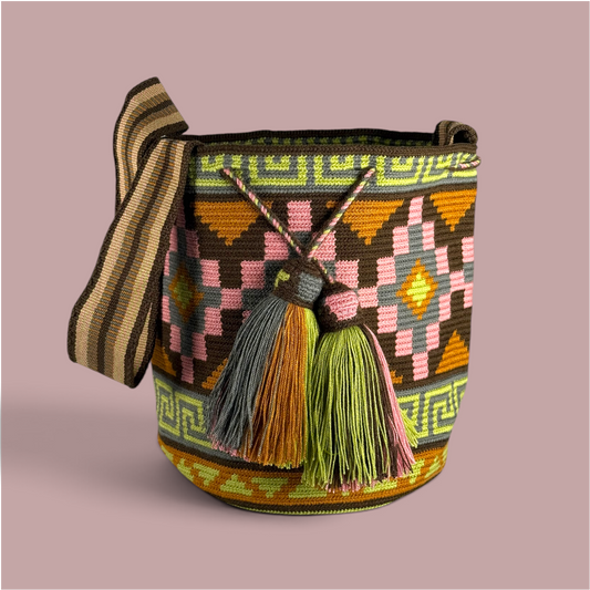 Mochila · Brown Pink Diamonds Lime Labyrinth