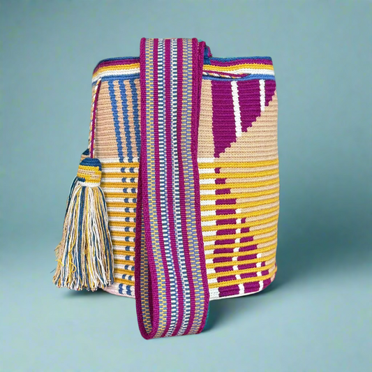 tan yellow purple mochila wayuu