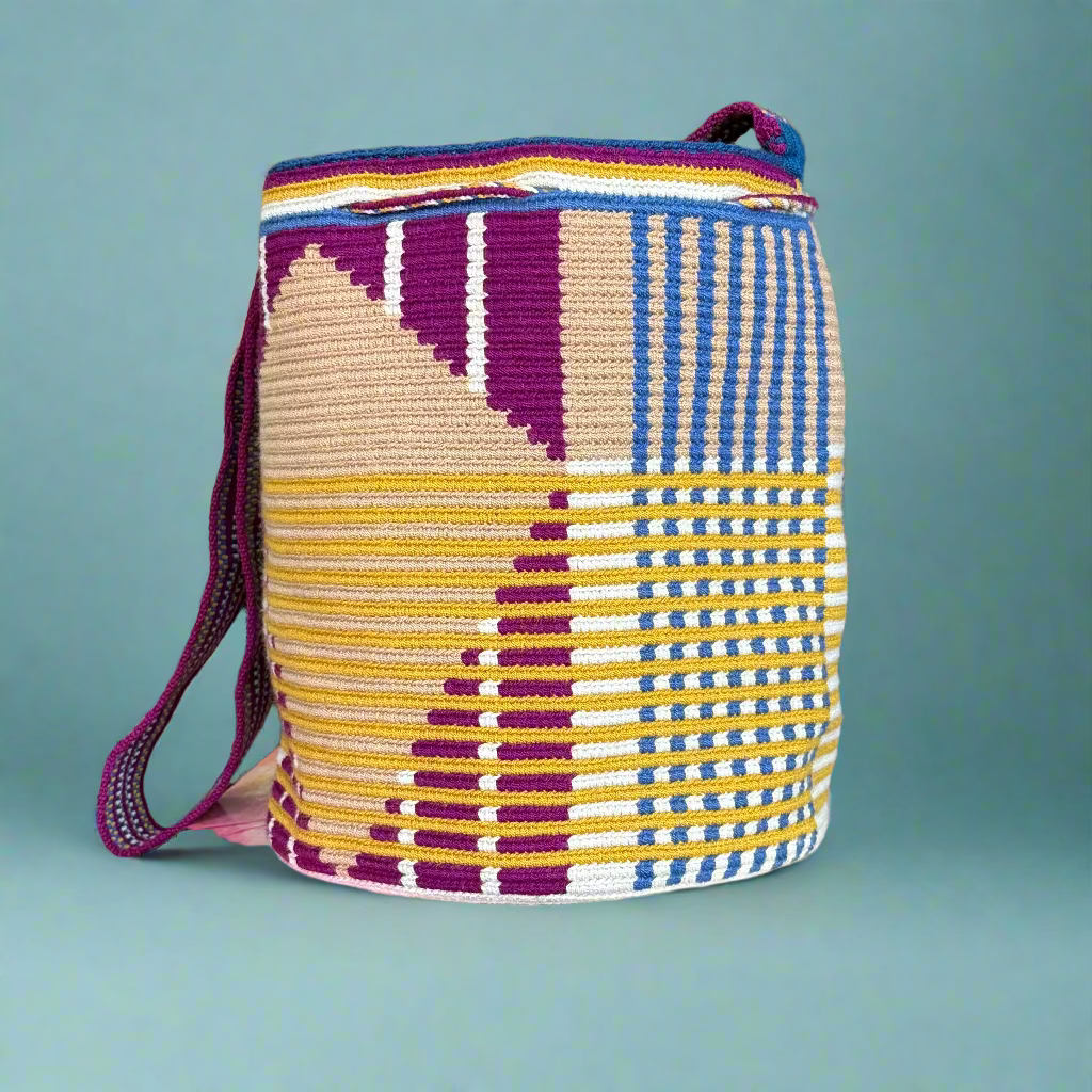 tan yellow purple mochila wayuu