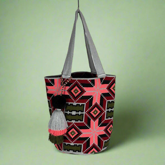 Wayuu Tote bag grey pink olive