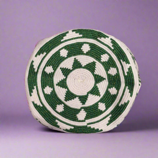 Wayuu Shoulder bag white green earrings