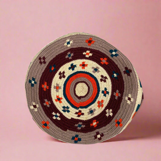 Wayuu shoulder bag blue ivory burgundy rose squares