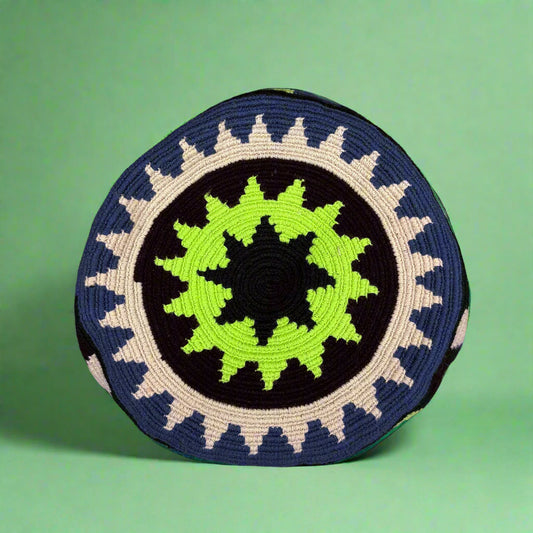 Wayuu shoulder bag blue ivory neon green