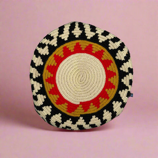 Wayuu shoulder bag Ivory black red gold M