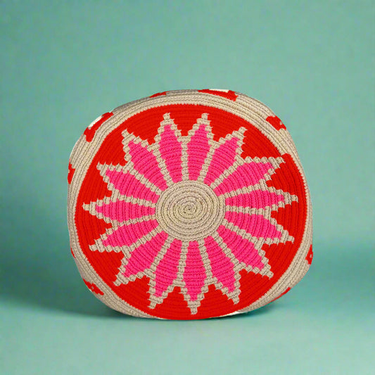 Wayuu shoulder bag Ivory neon orange pink