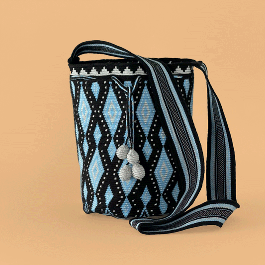 Wayuu Shoulder bag black celeste silver