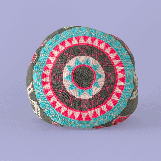 Wayuu shoulder bag grey celeste pink