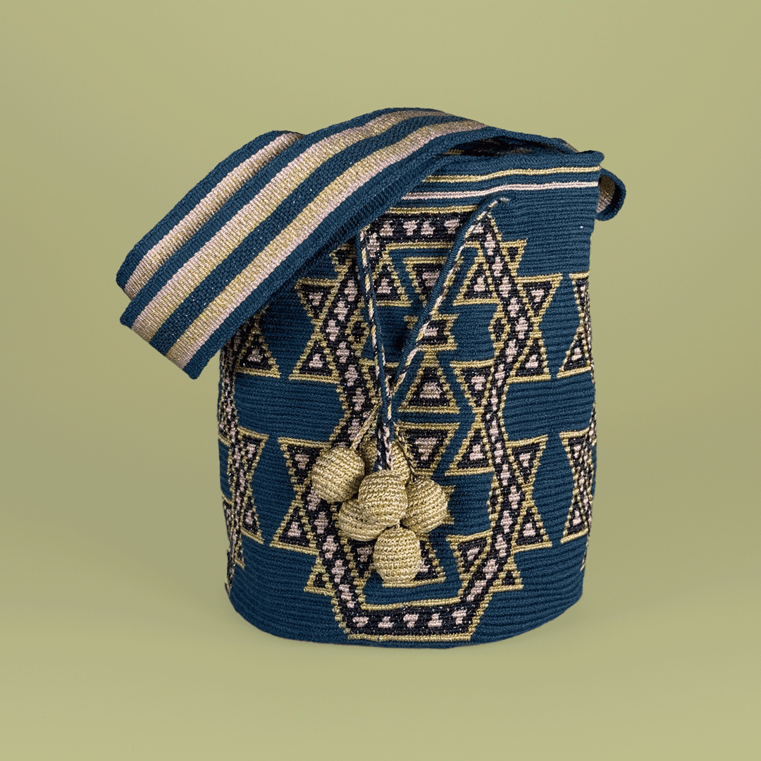 Wayuu Shoulder bag blue gold pink protection