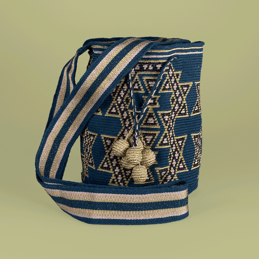 Wayuu Shoulder bag blue gold pink protection