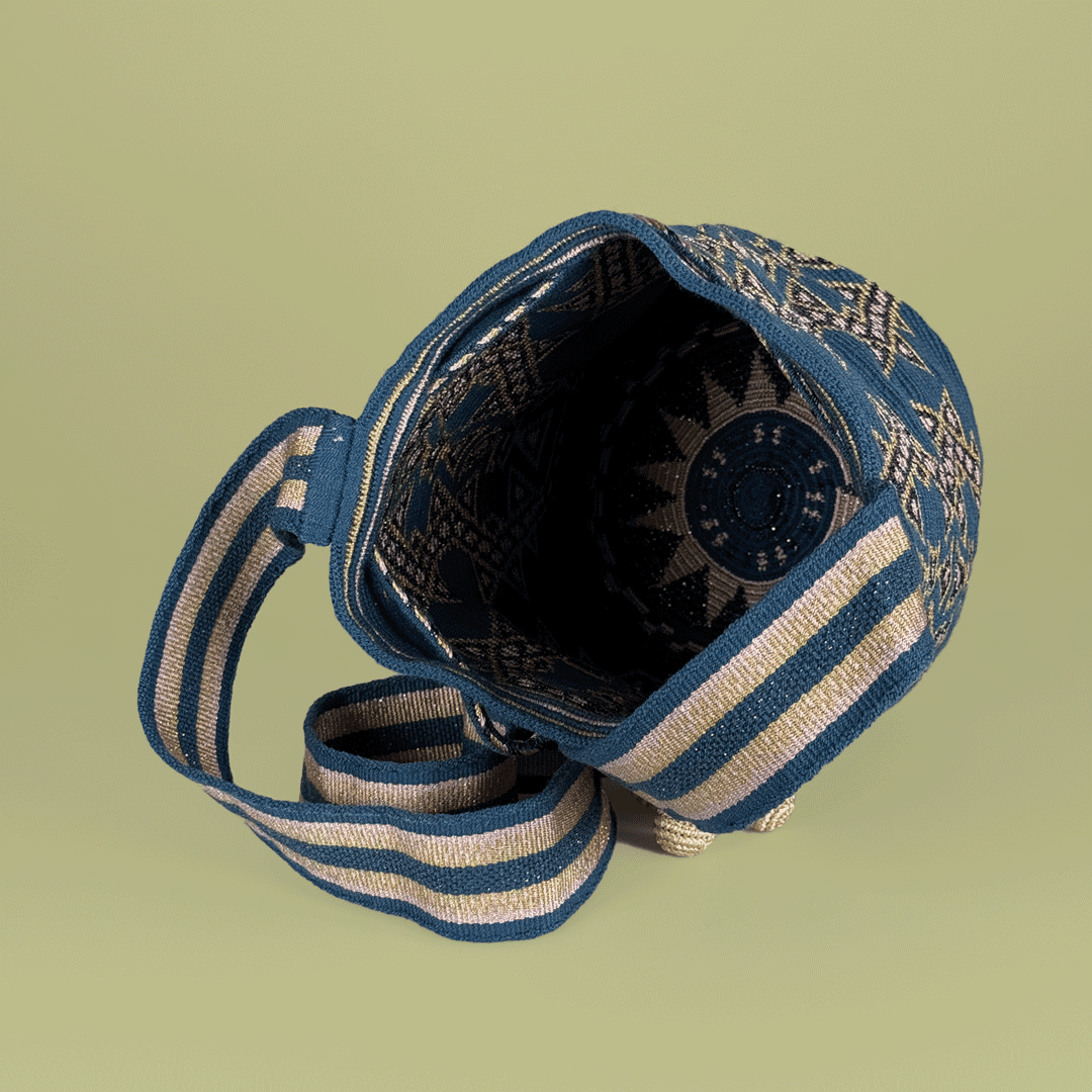 Wayuu Shoulder bag blue gold pink protection
