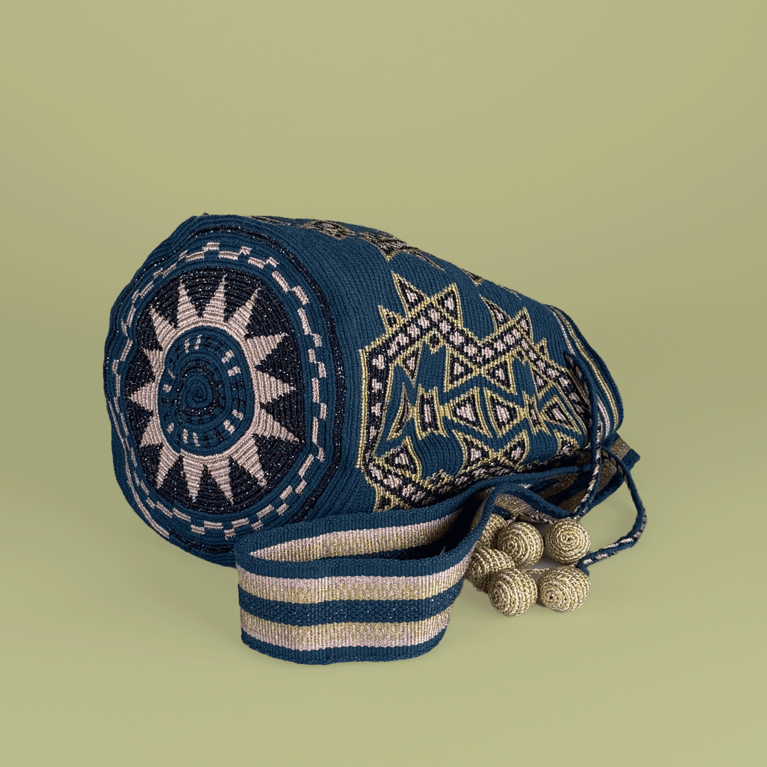 Wayuu Shoulder bag blue gold pink protection