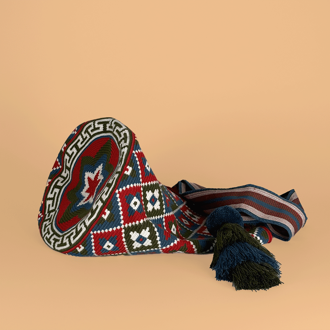 Wayuu Tote bag blue red green diamonds