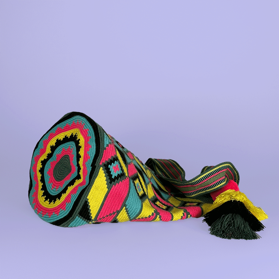Wayuu Tote bag green neon diamonds