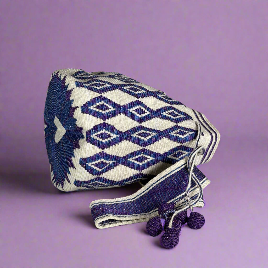 Wayuu shoulder bag white purple blue 2
