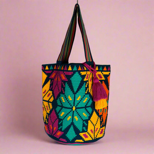 Wayuu Tote blue green pink star of life