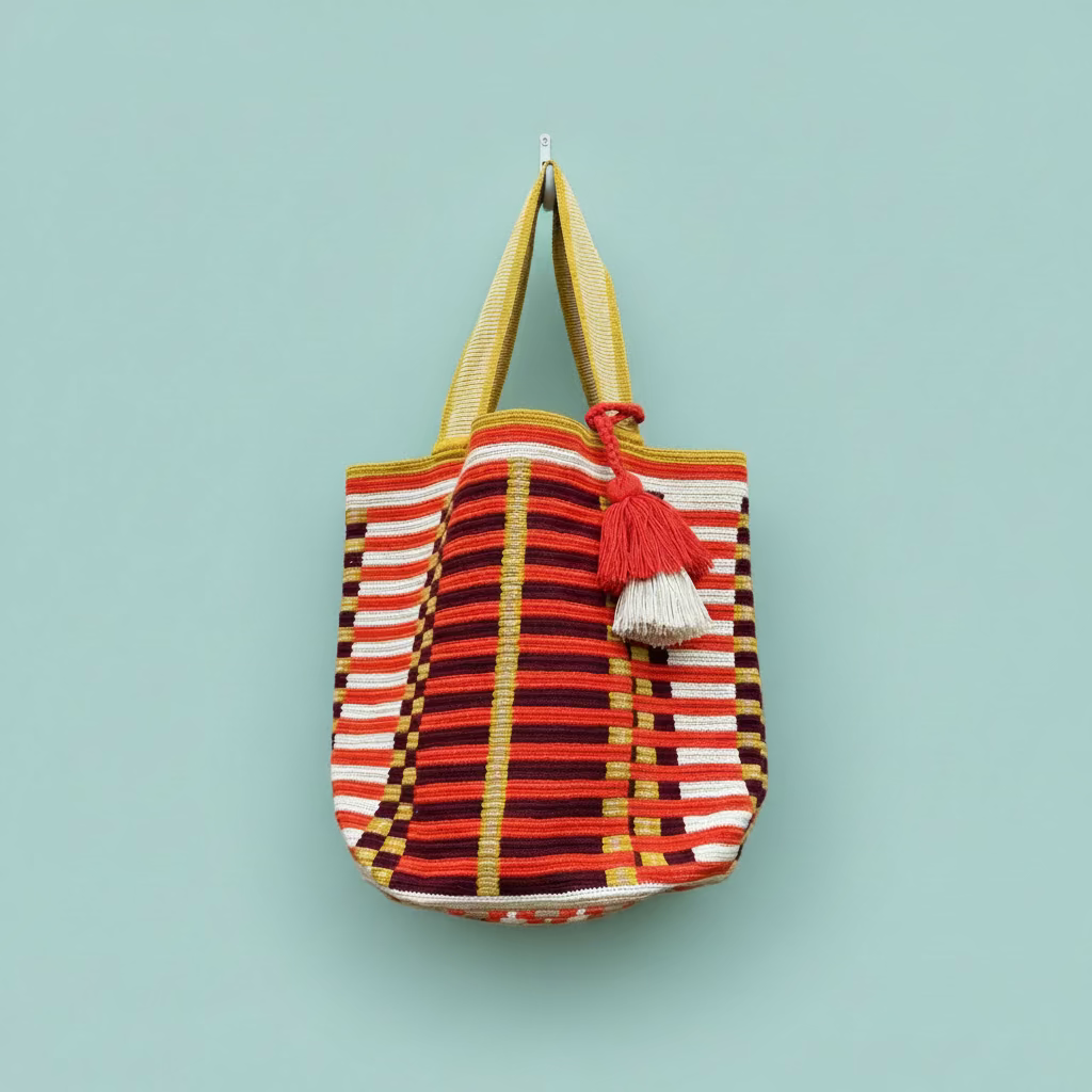 Wayuu Tote orange tone lines