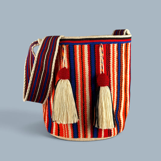 Mochila · Natural Red Orange Blue stripes