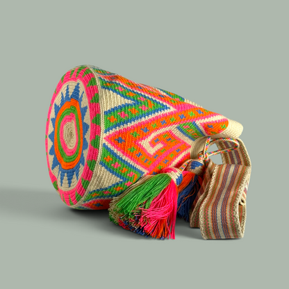 Mochila · Natural Neon Pink Green Diamond Pathways