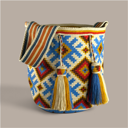 Mochila · Natural Blue Red Crossing Diamonds