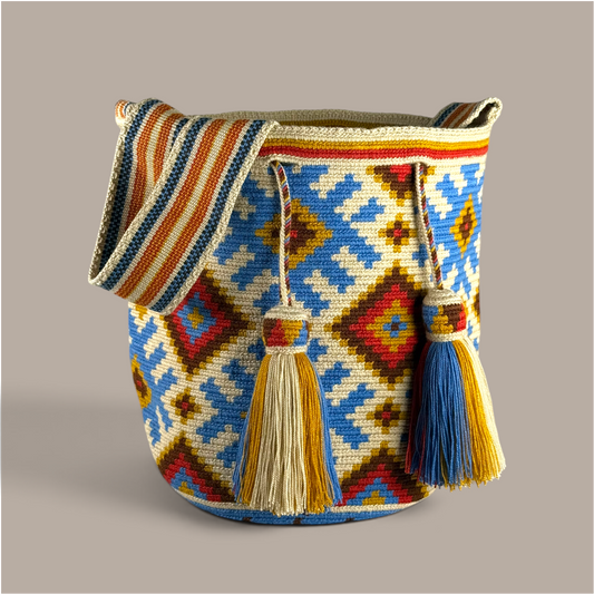Mochila · Natural Blue Red Crossing Diamonds