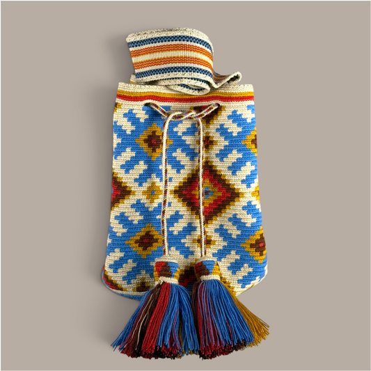 Mochila · Natural Blue Red Crossing Diamonds