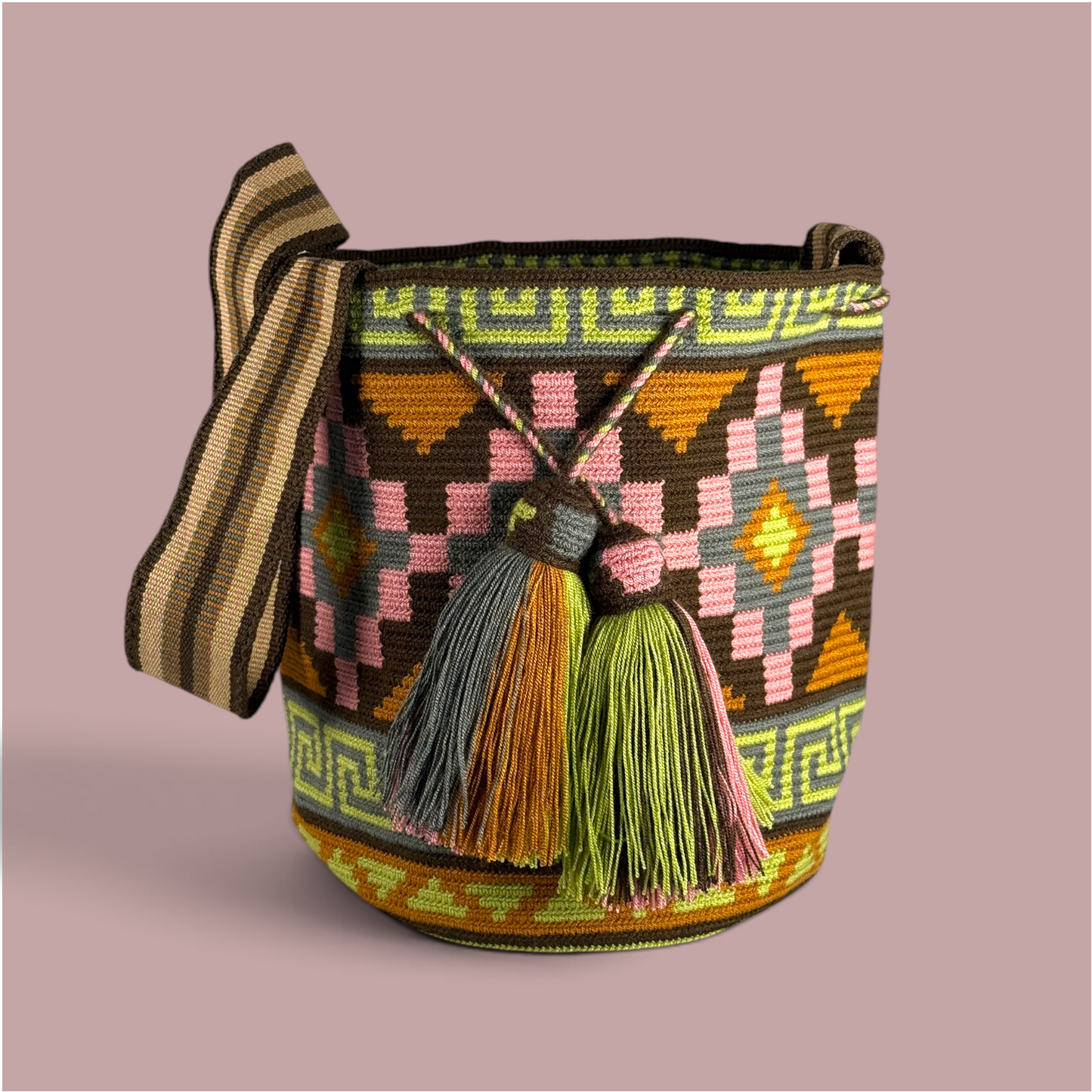 Mochila · Brown Pink Diamonds Lime Labyrinth