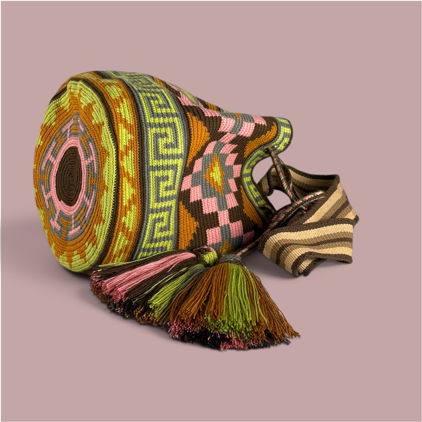 Mochila · Brown Pink Diamonds Lime Labyrinth