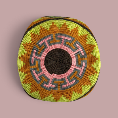 Mochila · Brown Pink Diamonds Lime Labyrinth