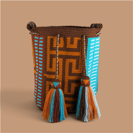 Mochila · Brown Gold Turquoise Labyrinth Pathways
