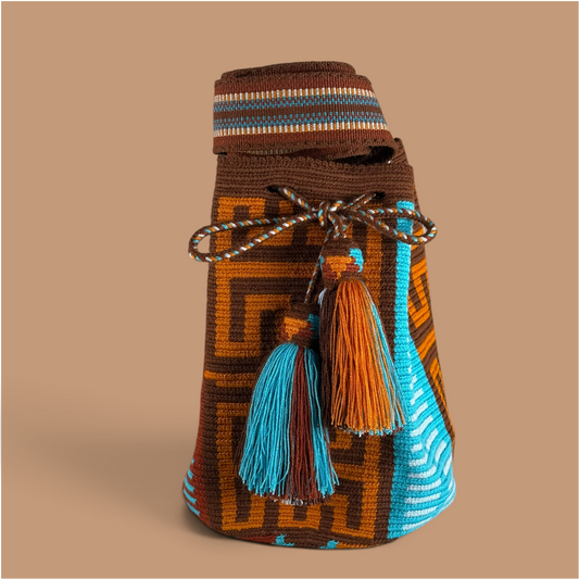 Mochila · Brown Gold Turquoise Labyrinth Pathways