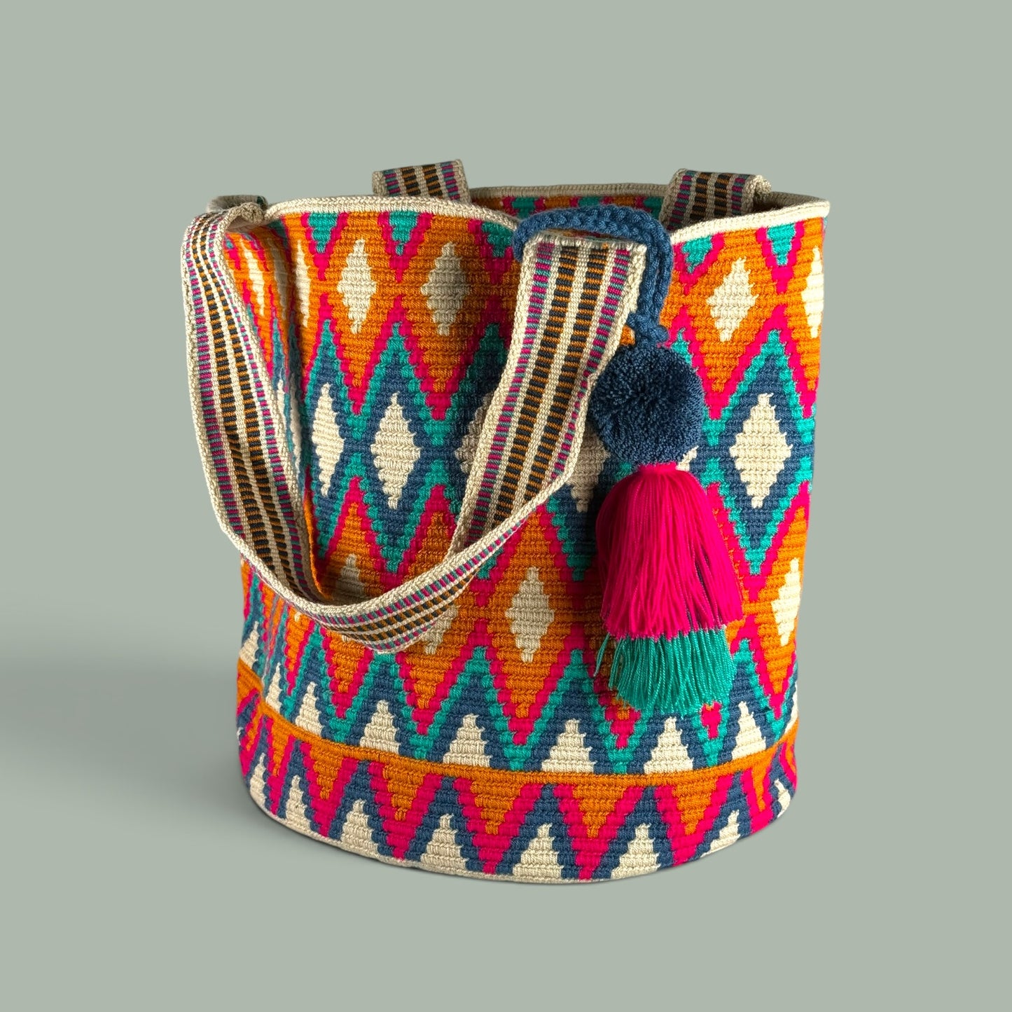 Tote • Natural Gold Fuchsia Green Diamond Paths