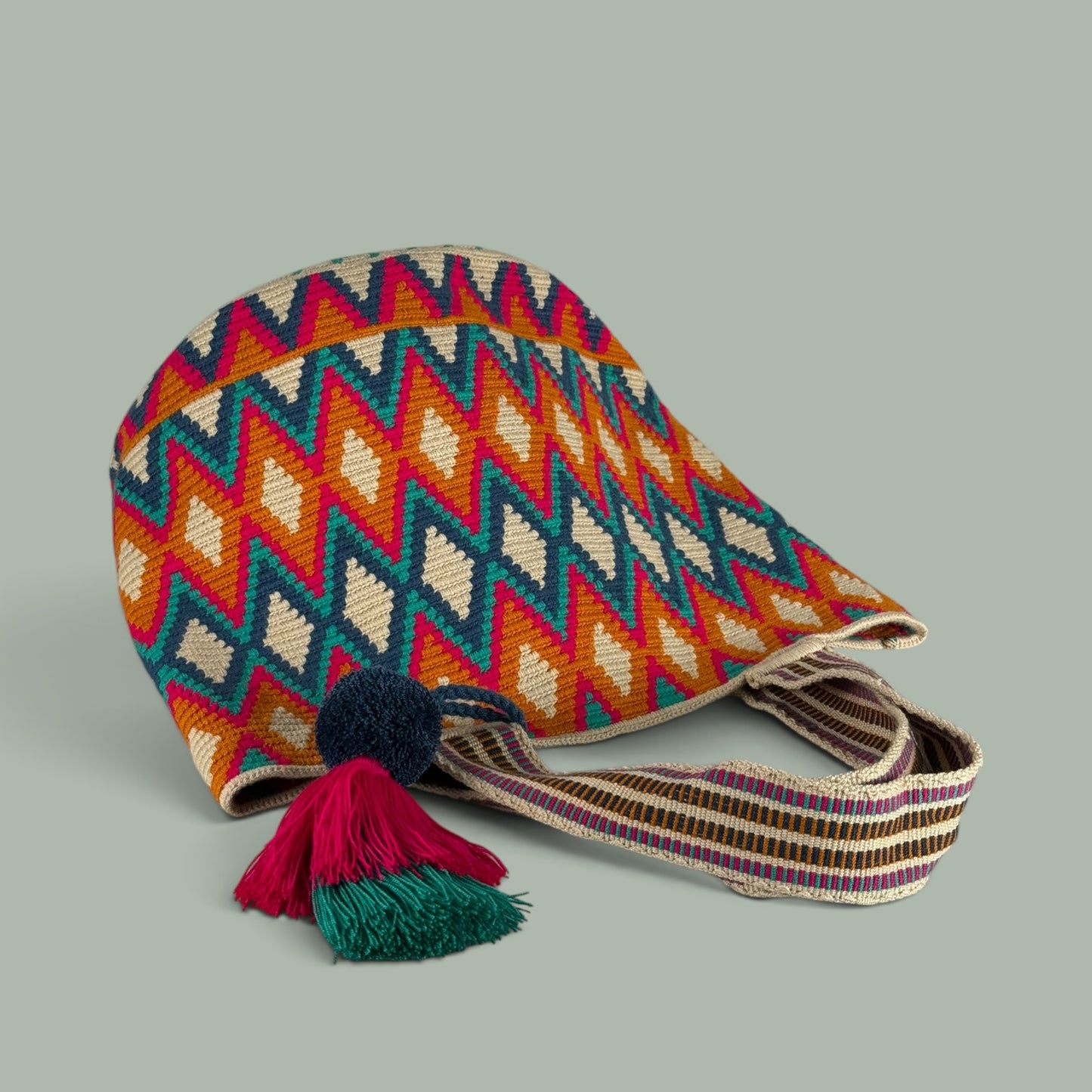 Tote • Natural Gold Fuchsia Green Diamond Paths