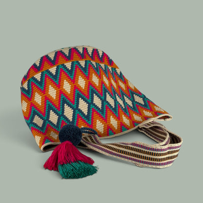 Tote • Natural Gold Fuchsia Green Diamond Paths