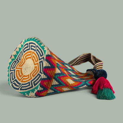Tote • Natural Gold Fuchsia Green Diamond Paths