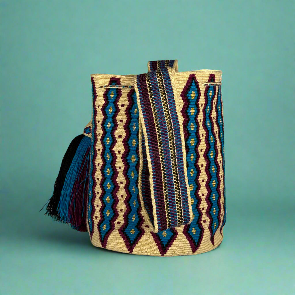 Woven fabric with geometric pattern on a gray background