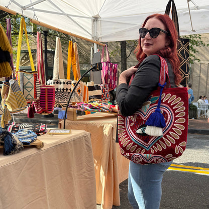Wayuu Tote Bag punch needle beige cat