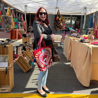 Wayuu Tote Bag punch needle beige cat
