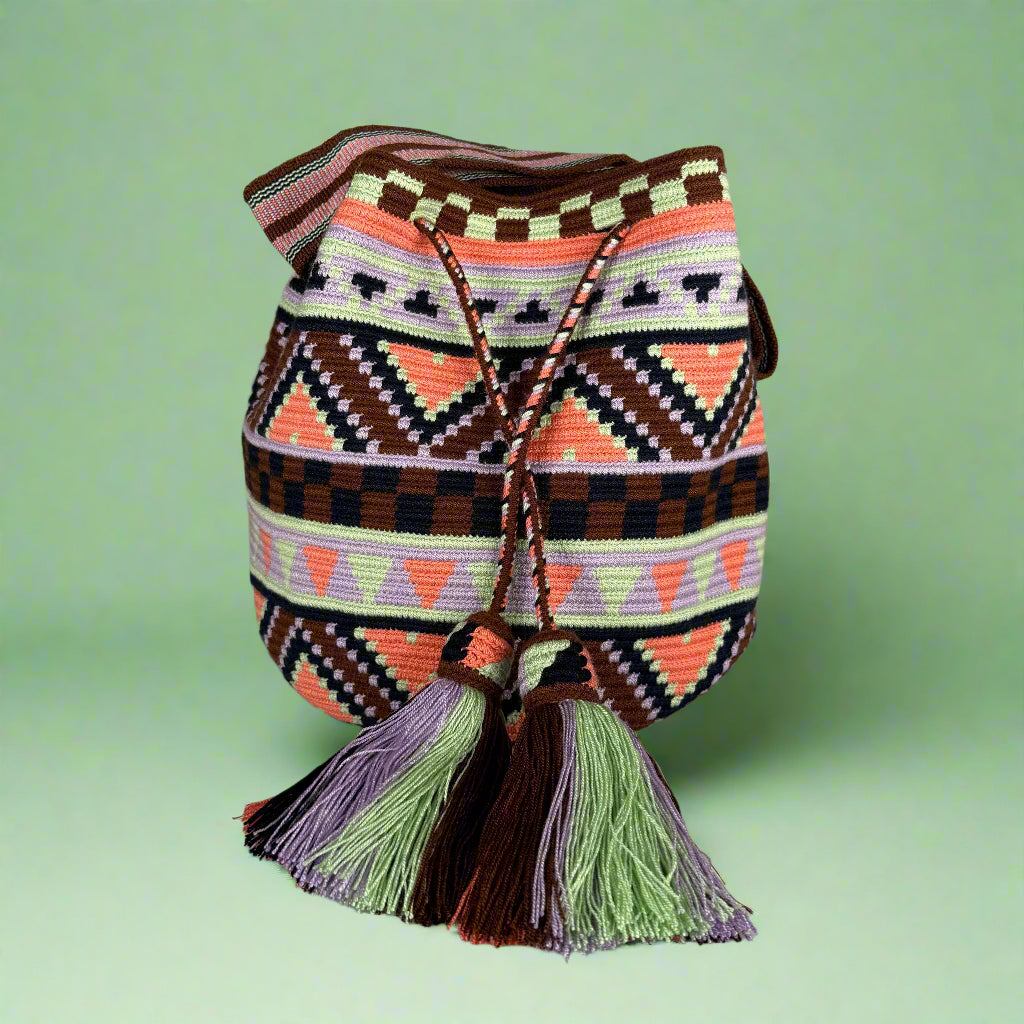 Wayuu shoulder bag brown lilac mint navy