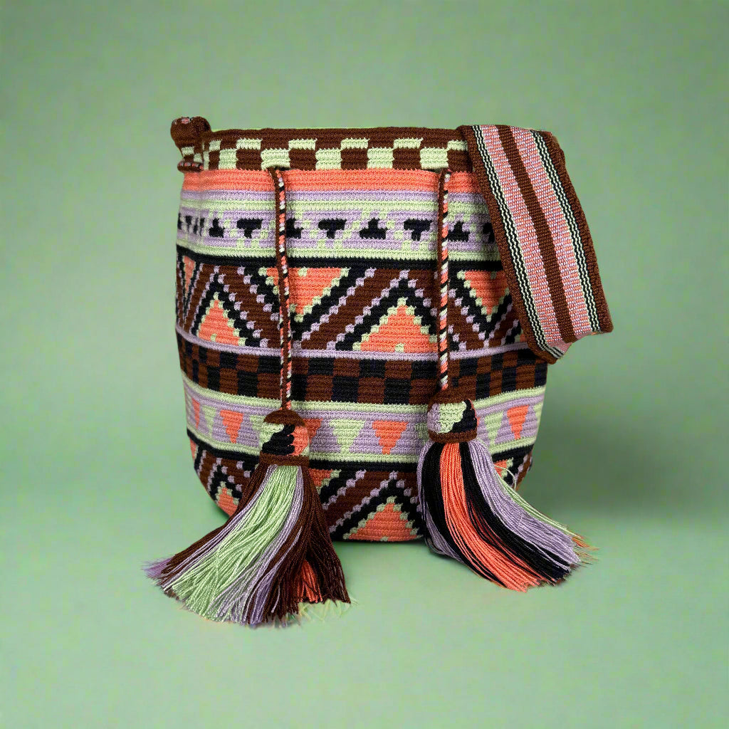 Wayuu shoulder bag brown lilac mint navy