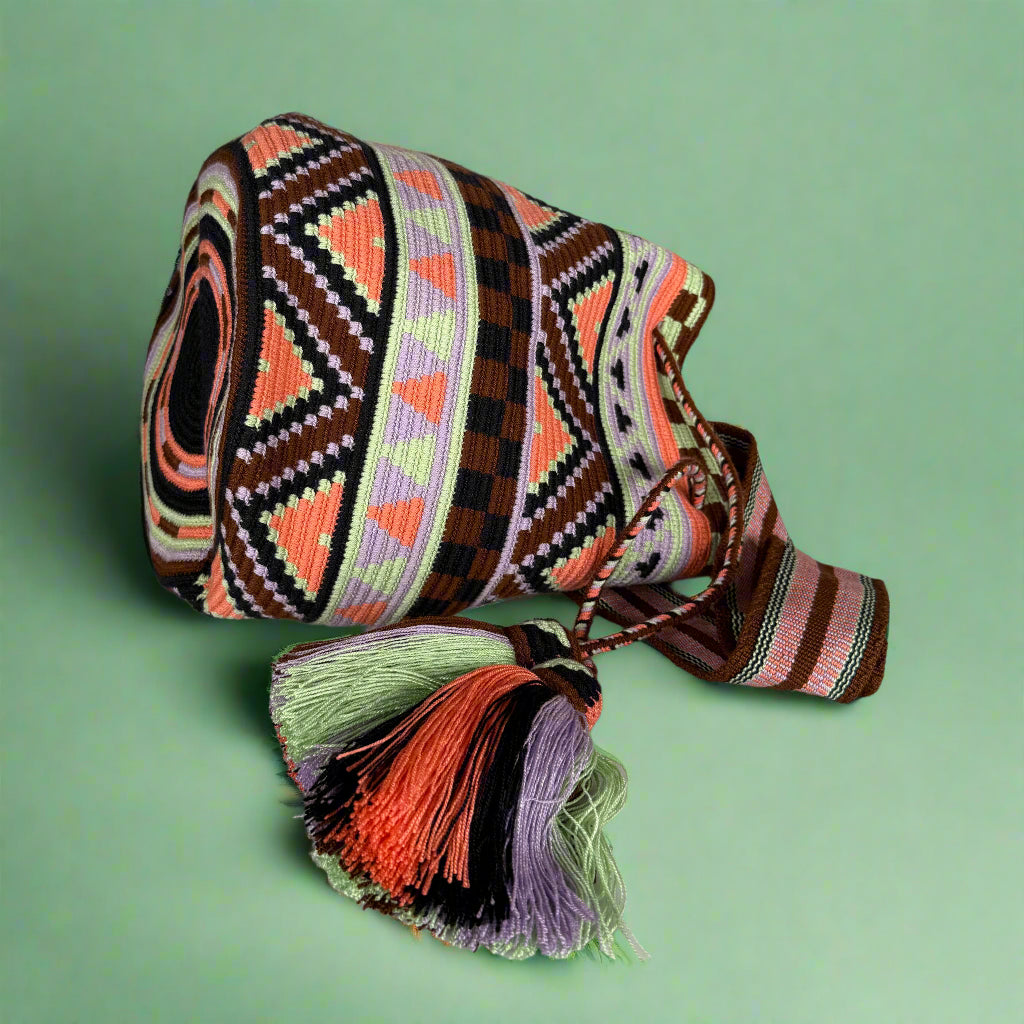 Wayuu shoulder bag brown lilac mint navy