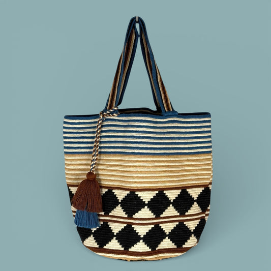 Tote • Natural Blue Lines Black Diamonds