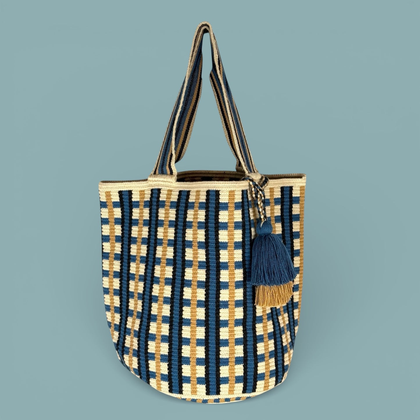 Tote • Natural Blue Latte Grid