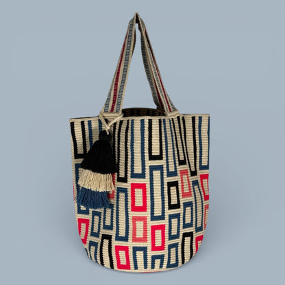 Tote · Natural Blue Rose Grid