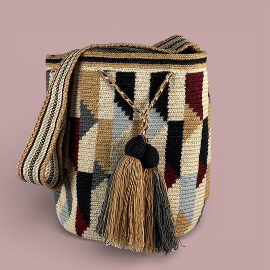Mochila · Latte & Burgundy Linear Geometry