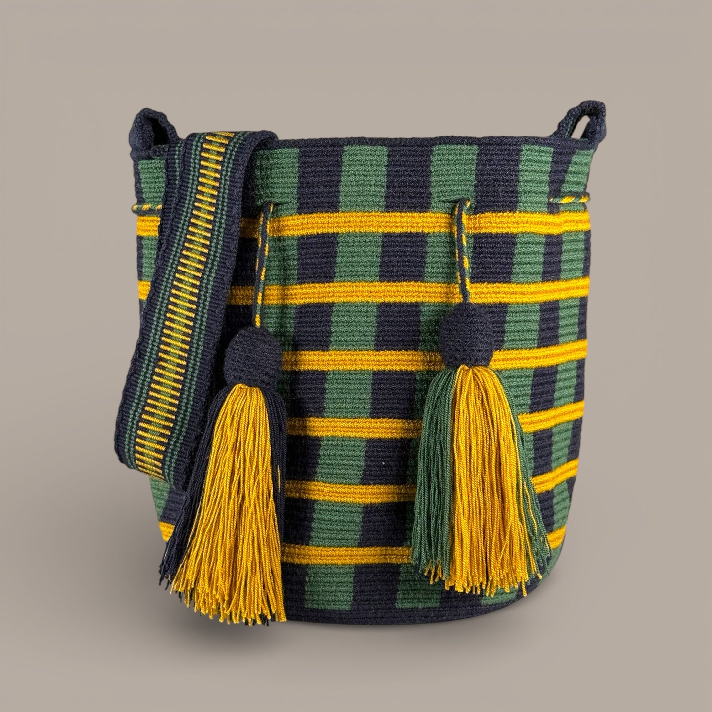 Mochila · Navy Green Yellow Crossweave