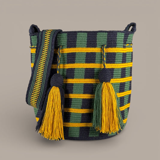 Mochila · Navy Green Yellow Crossweave