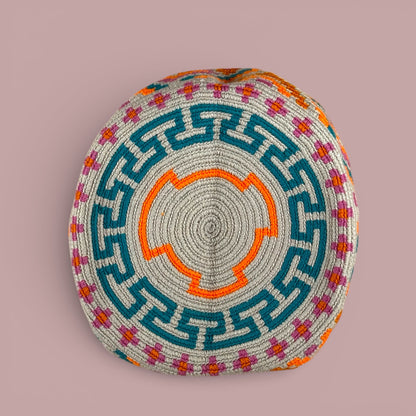 Mochila · Grey Orange & Green Diamond Motif