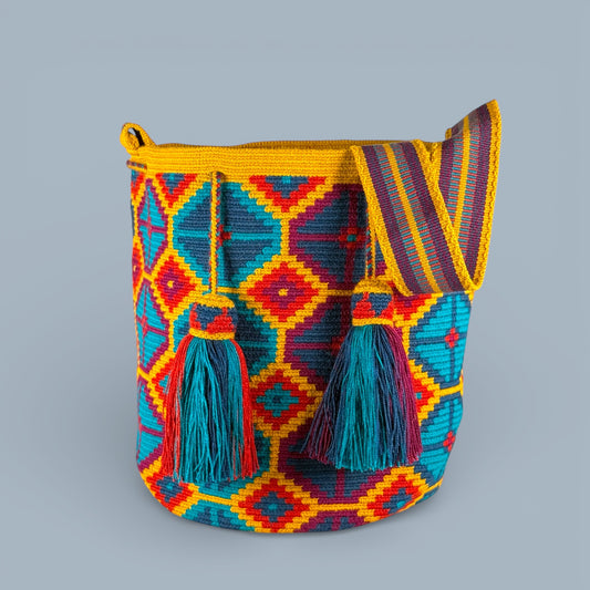Mochila · Mustard Burgundy & Green Diamond Grid